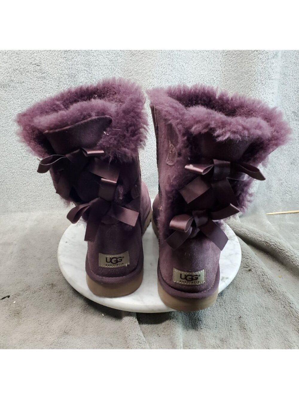 Ugg Shoes Womens Size 11 Bailey Bow II Purple Suede Boots *Read* - Picture 6 of 11